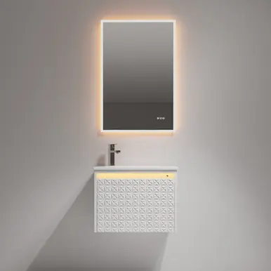 Blossom V8041 24 01 A Thun 24" Wall Hung Vanity With Teardrop-Shaped Basin Sink - LED Illuminated - Glossy White Money Back Guarantee