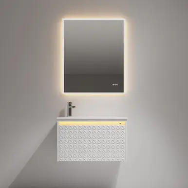 Buy Today Blossom V8041 30 01 A Thun 30" Wall Hung Vanity With Teardrop-Shaped Basin Sink - LED Illuminated - Glossy White