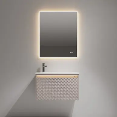 Professional Grade Blossom V8041 30 14 A Thun 30" Wall Hung Vanity With Teardrop-Shaped Basin Sink - LED Illuminated - Khaki
