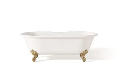 Markdown Cheviot 2126-WW-7-PB REGAL Cast Iron Bathtub with Faucet Holes - 61" x 31" x 24" w/ Polished Brass Feet