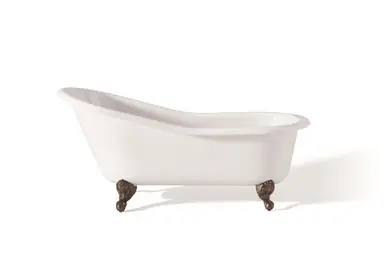 Fresh Stock Cheviot 2132-WW-AB SLIPPER Cast Iron Bathtub with Continuous Rolled Rim - 68" x 30" x 30" w/ Antique Bronze Feet