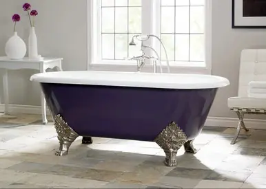 High Quality Cheviot 2161-WW-PB CARLTON Cast Iron Bathtub with Continuous Rolled Rim - 70" x 32" x 26" w/ Polished Brass Feet