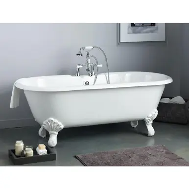Grab Now Cheviot 2171-WC-CH REGAL Cast Iron Bathtub with Continuous Rolled Rim and Shaughnessy Feet - 68" x 31" x 24" w/ Chrome Feet - Custom Color of Choice