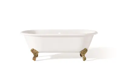 Cheviot 2181-WW-PB REGAL Cast Iron Bathtub with Continuous Rolled Rim and Shaughnessy Feet - 70" x 32" x 26" w/ Polished Brass Feet Free Delivery