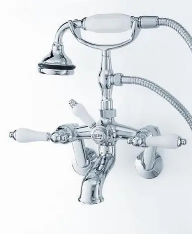 Cheviot 5100-BN-LEV Tub Filler Faucet With Hand Shower with Porcelain Lever Handles - Brushed Nickel Modern