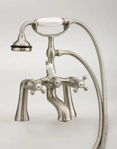 Save Now Cheviot 5106-BN Rim Mount Tub Filler Faucet With Hand Shower & Cross Handles - Brushed Nickel