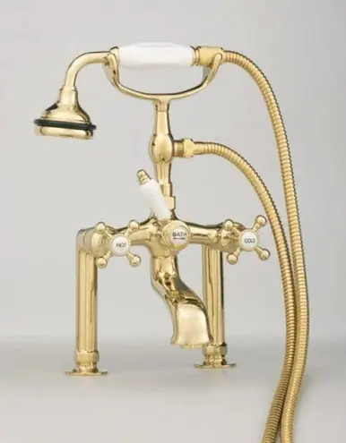 Bulk Order Cheviot 5112-BN Extra Tall Rim Mount Tub Filler Faucet Fauccet With Hand Shower & Cross Handles - Brushed Nickel