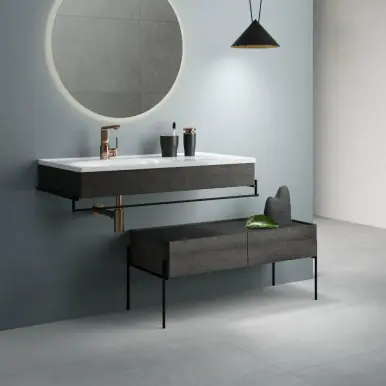 Cheviot Equal Single Console Sink 40 3/8" x 20 1/2", White, Single Hole Drilling, Black Oak - 1305-WH-1-BO Handmade
