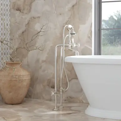 Trusted Brand Cheviot Extra Tall Free Standing Tub Filler With Handshower and Stop Valves,Cross Handles, Polished Nickel - 5102/3970XL-PN