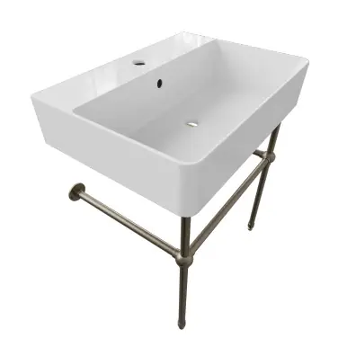 Free Shipping Cheviot Nuo 2 Console Sink, 19 5/8" x 17 3/8", White, Single Hole Drilling, Brushed Nickel Legs - 1295-WH-1/575-BN