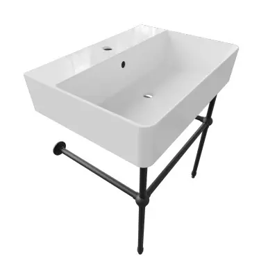 Free Delivery Cheviot Nuo 2 Console Sink, 23 3/8" x 17 3/8", White, Single Hole Drilling, Matte Black Legs - 1296-WH-1/575-BK