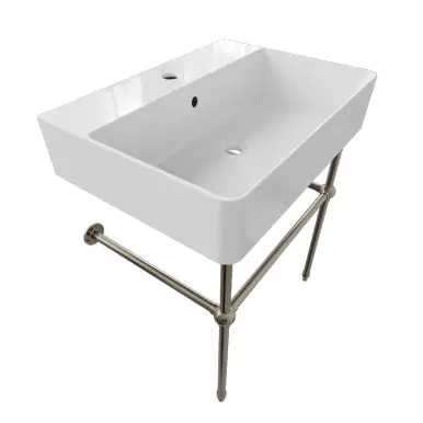 Cheviot Nuo 2 Console Sink, 23 3/8" x 17 3/8", White, Single Hole Drilling, Polished Nickel Legs - 1296-WH-1/575-PN Last Chance