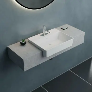Top Rated Cheviot Nuo 2 Semi-Recessed Fireclay Sink, 21 5/8" x 17 3/4", White, Single Hole Drilling - 1294-WH-1
