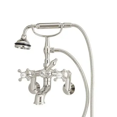 Flash Sale Cheviot Wall Mount Tub Filler W/ Hand Shower, Cross Handles, Polished Nickel - 5115-PN