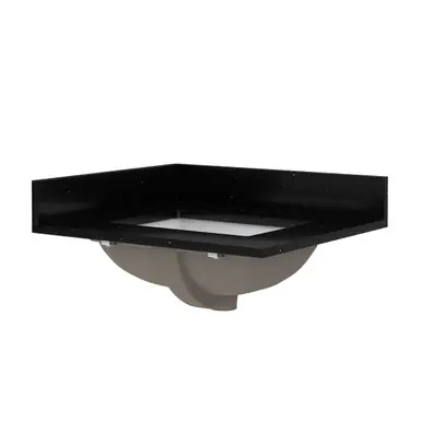 Grab Now Craft + Main 25" x 22" Black Galaxy Quartz Vanity Top with White Rectangular Sink Bowl - 4" Centerset - QZ25224BGR