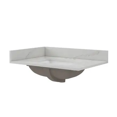 High Quality Craft + Main 31" x 22" Calacatta Bianco Quartz Vanity Top with White Rectangular Sink Bowl - 4" Centerset - QZ31224CBR