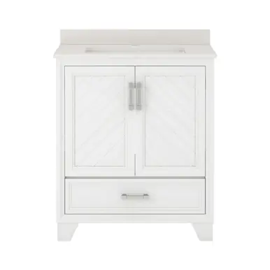 Craft + Main Ashlow 30" Vanity Cabinet with White Engineered Stone Top & Undermount Sink, White Oak - AWWVT3019D Certified