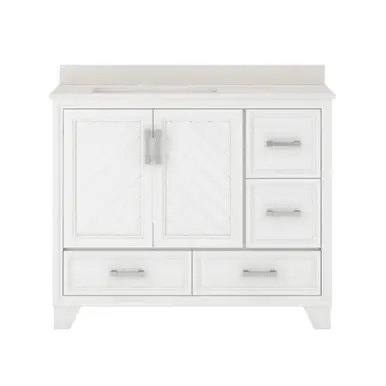 Craft + Main Ashlow 42" Vanity Cabinet with White Engineered Stone Top & Undermount Sink (offset bowl), White Oak - AWWVT4219D Affordable