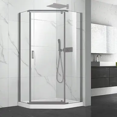 Viral Craft + Main CVNA0674-CL-BN Cove Neo Angle Frameless Shower Door 42" W x 74" H with Clear Glass - Brushed Nickel Trim