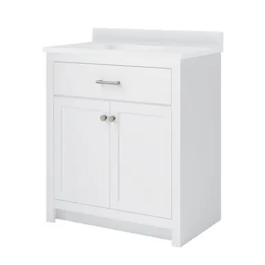 Deal Craft + Main Reese 30" Vanity Cabinet with White Cultured Marble Top & Sink, White - RSWVT3134