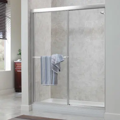 Instant Buy Craft + Main TDSS4470-CL-SV Tides Framed Sliding Shower Door 44" W x 70" H with Clear Glass - Silver Trim