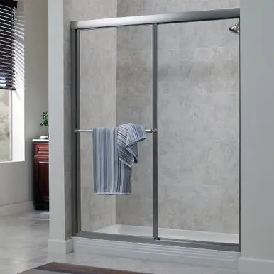 Fan Favorite Craft + Main TDSS4870-CL-BN Tides Framed Sliding Shower Door 48" W x 70" H with Clear Glass - Brushed Nickel Trim