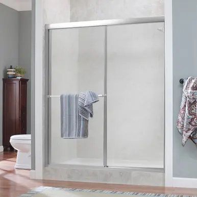 Worldwide Shipping Craft + Main TDSS4870-RN-SV Tides Framed Sliding Shower Door 48" W x 70" H with Rain Glass - Silver
