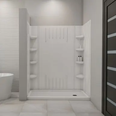Limited Time DreamLine DL-6146R-01 SlimLine 32 in. by 60 in. Single Threshold Shower Base Right Hand Drain and QWALL-3 Shower Backwall Kit
