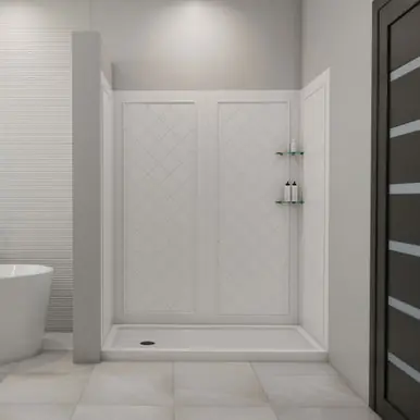 DreamLine DL-6189L-01 SlimLine 30 in. by 60 in. Single Threshold Shower Base Left Hand Drain and QWALL-5 Shower Backwall Kit Free Delivery