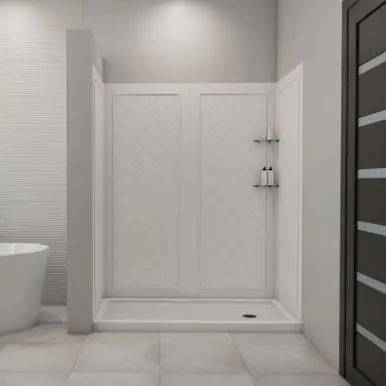 DreamLine DL-6189R-01 SlimLine 30 in. by 60 in. Single Threshold Shower Base Right Hand Drain and QWALL-5 Shower Backwall Kit Modern