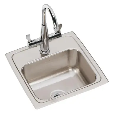 Today Only ELKAY BLR150C Lustertone Classic Stainless Steel 15" x 15" x 7-1/8", 1-Hole Single Bowl Drop-in Bar Sink + Faucet Kit