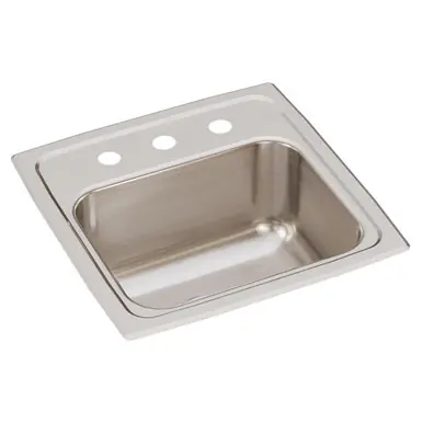 ELKAY BLR15163 Lustertone Classic Stainless Steel 15" x 15" x 7-1/8", 3-Hole Single Bowl Drop-in Bar Sink with 3-1/2" Drain Price Drop