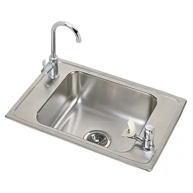 ELKAY CDKR2517C Celebrity Stainless Steel 25" x 17" x 6-7/8", 2-Hole Single Bowl Drop-in Classroom Sink and 12-1/2" Faucet / Bubbler Kit Hassle-Free Returns