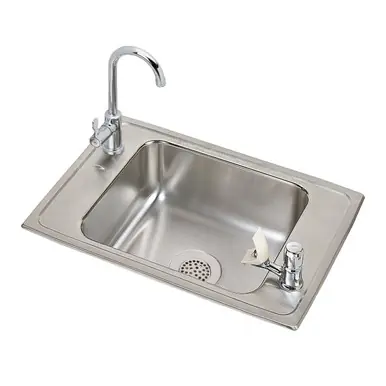 Money Back Guarantee ELKAY CDKR2517VRC Celebrity Stainless Steel 25" x 17" x 6-7/8", 2-Hole Single Bowl Drop-in Classroom Sink and Vandal-resistant Faucet / Bubbler Kit