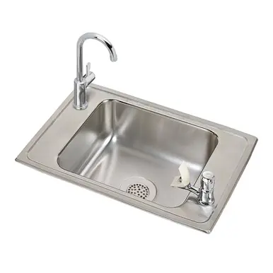 ELKAY CDKRC2517VRC Celebrity Stainless Steel 25" x 17" x 6-7/8", 2-Hole Single Bowl Drop-in Classroom Sink and Faucet / Vandal-resistant Bubbler Kit Viral