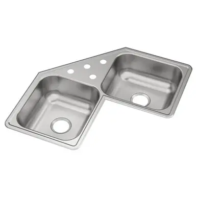 ELKAY DE217324 Dayton Stainless Steel 31-7/8" x 31-7/8" x 7", 4-Hole Equal Double Bowl Corner Sink Best Price