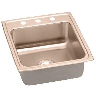 Clearance ELKAY DLR2022103-CU CuVerro Antimicrobial Copper 19-1/2" x 22" x 10-1/8", 3-Hole Single Bowl Drop-in Sink
