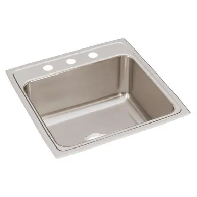 ELKAY DLR2222103 Lustertone Classic Stainless Steel 22" x 22" x 10-1/8", 3-Hole Single Bowl Drop-in Sink Luxury