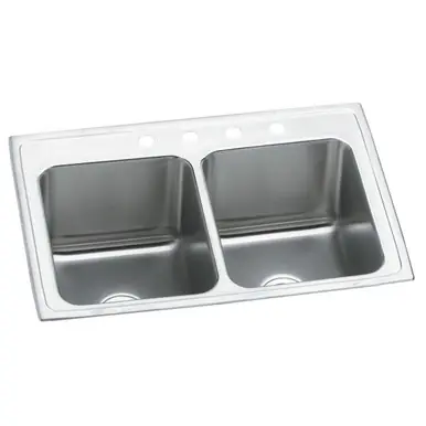 ELKAY DLR2519103 Lustertone Classic Stainless Steel 25" x 19-1/2" x 10-1/8", 3-Hole Equal Double Bowl Drop-in Sink Warranty Included