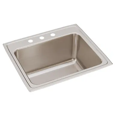 ELKAY DLR2522123 Lustertone Classic Stainless Steel 25" x 22" x 12-1/8", 3-Hole Single Bowl Drop-in Sink Modern