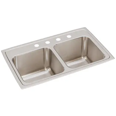ELKAY DLR2918104 Lustertone Classic Stainless Steel 29" x 18" x 10", 4-Hole Equal Double Bowl Drop-in Sink Authentic