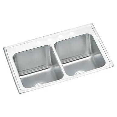 Instant Buy ELKAY DLR3322104 Lustertone Classic Stainless Steel 33" x 22" x 10-1/8", Equal Double Bowl Drop-in Sink