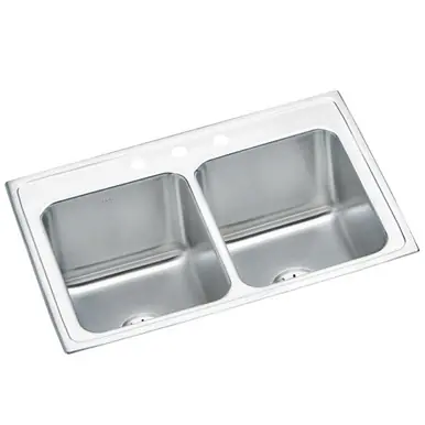 ELKAY DLR332210PD3 Lustertone Classic Stainless Steel 33" x 22" x 10-1/8", Equal Double Bowl Drop-in Sink with Perfect Drain Time-Limited