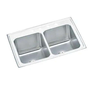 ELKAY DLR332210PD4 Lustertone Classic Stainless Steel 33" x 22" x 10-1/8", Equal Double Bowl Drop-in Sink with Perfect Drain Latest