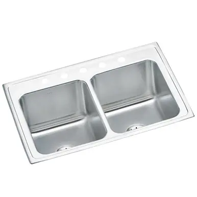 ELKAY DLR332210PD5 Lustertone Classic Stainless Steel 33" x 22" x 10-1/8", Equal Double Bowl Drop-in Sink with Perfect Drain Exclusive