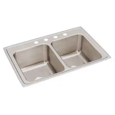 ELKAY DLR3322124 Lustertone Classic Stainless Steel 33" x 22" x 12-1/8", 4-Hole Equal Double Bowl Drop-in Sink Buy Today