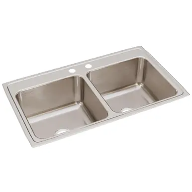 ELKAY DLR3722102 Lustertone Classic Stainless Steel 37" x 22" x 10-1/8", 2-Hole Equal Double Bowl Drop-in Sink Premium
