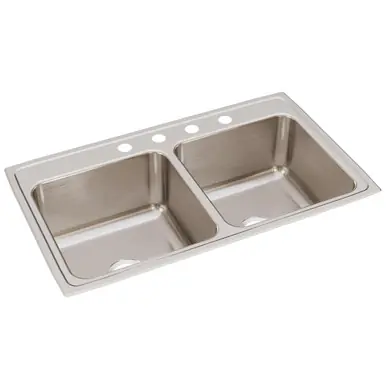 ELKAY DLR3722104 Lustertone Classic Stainless Steel 37" x 22" x 10-1/8", 4-Hole Equal Double Bowl Drop-in Sink Special Offer
