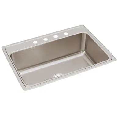 Fast Shipping ELKAY DLRQ3122104 Lustertone Classic Stainless Steel 31" x 22" x 10-1/8", 4-Hole Single Bowl Drop-in Sink with Quick-clip