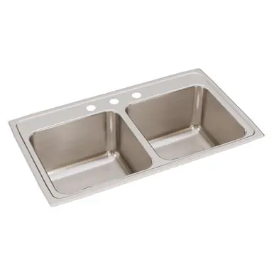 ELKAY DLRQ3319103 Lustertone Classic Stainless Steel 33" x 19-1/2" x 10-1/8", 3-Hole Equal Double Bowl Drop-in Sink with Quick-clip Latest